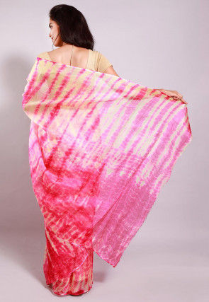 Tie Dyed Pure Kota Silk Saree in Pink and Beige