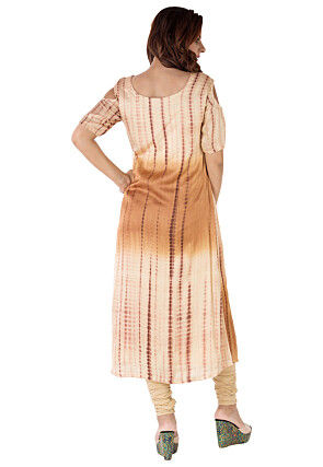 Tie Dyed Pure Silk A Line Suit in Beige Ombre