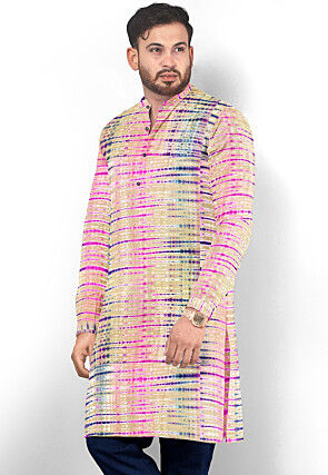 Tie Dyed Pure Silk Kurta in Multicolor