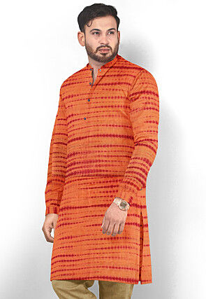 Tie Dyed Pure Silk Kurta in Orange