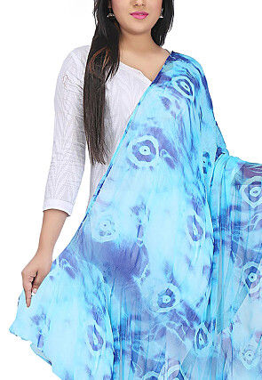 Tie N Dye Chiffon Dupatta in Blue