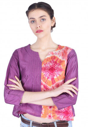 Tie N Dye Cotton Silk Top in Purple and Multicolor