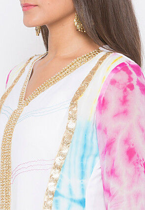 Tie N Dye Georgette Asymmetric Kurta in White