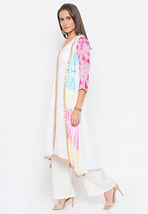 Tie N Dye Georgette Asymmetric Kurta in White