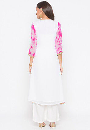 Tie N Dye Georgette Asymmetric Kurta in White