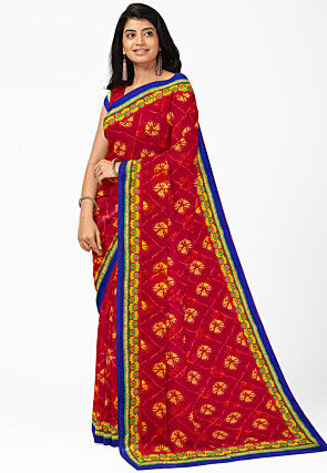 Tie N Dye Georgette Saree in Red