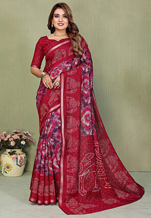 Tie n Dye Mul Cotton Saree in Dark Fuchsia