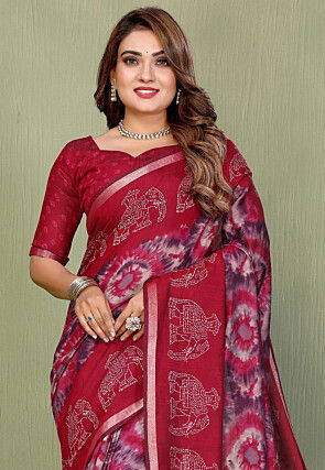 Tie n Dye Mul Cotton Saree in Dark Fuchsia