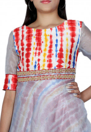 Tie N Dye Printed Bhagalpuri Silk Layered Gown in Multicolor