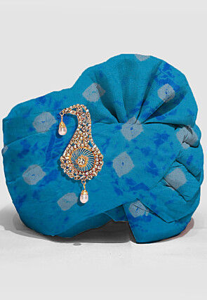 Tie N Dye Printed Pure Kota Silk Unisex Turban in Sky Blue