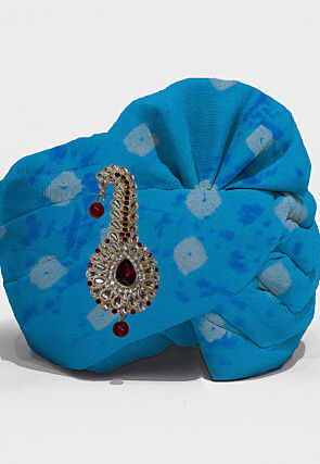 Tie N Dye Printed Pure Kota Silk Unisex Turban in Sky Blue