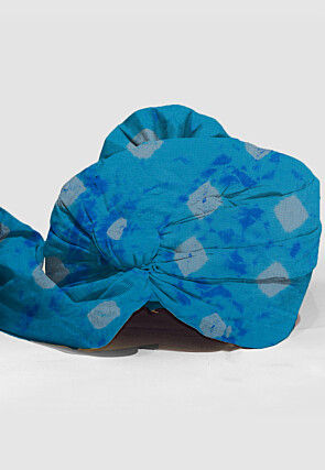 Tie N Dye Printed Pure Kota Silk Unisex Turban in Sky Blue