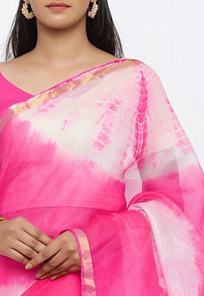 Tie N Dye Pure Kota Silk Saree in Shaded Pink