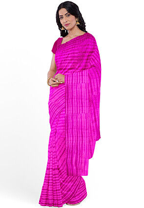 Tie N Dye Pure Silk Saree in Fuchsia