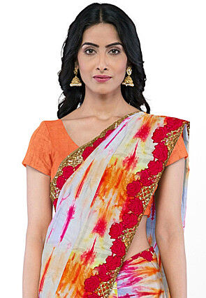 Tie n Dye Pure Silk Saree in Multicolor