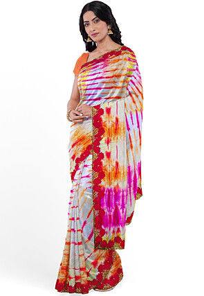 Tie n Dye Pure Silk Saree in Multicolor