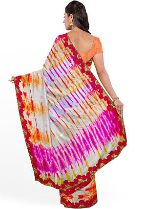 Tie n Dye Pure Silk Saree in Multicolor