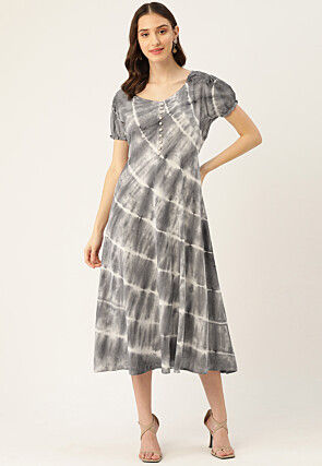 Tie N Dye Rayon Midi Dress in Grey
