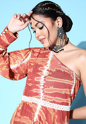 Tie n Dye Viscose Rayon Gown in Brown