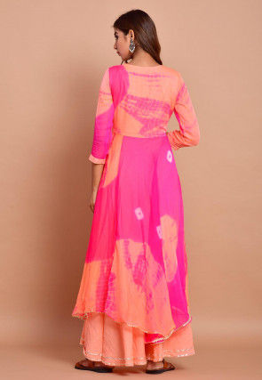 Tie N Dyed Chiffon Layered Maxi Dress in Fuchsia and Peach