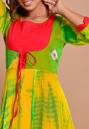 Tie N Dyed Chiffon Layered Maxi Dress in Yellow and Green