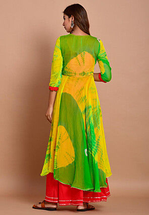 Tie N Dyed Chiffon Layered Maxi Dress in Yellow and Green