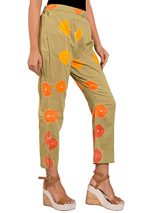 Tie N Dyed Cotton Pant in Olive Green