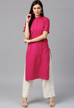 Pintucked Cotton Flex Kurta in Pink