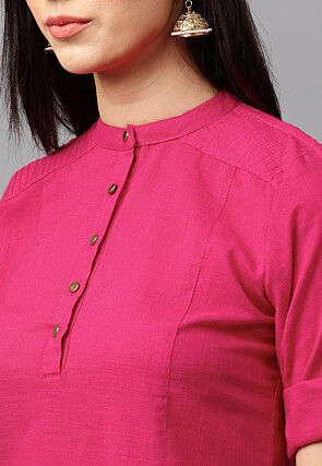 Pintucked Cotton Flex Kurta in Pink