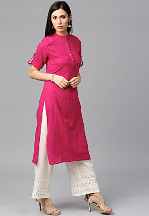 Pintucked Cotton Flex Kurta in Pink