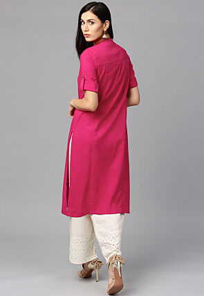 Pintucked Cotton Flex Kurta in Pink