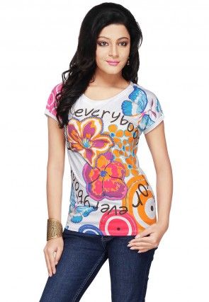 Printed Knitted Cotton Top in Multicolor