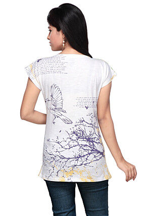 Printed Knitted Cotton Top in White