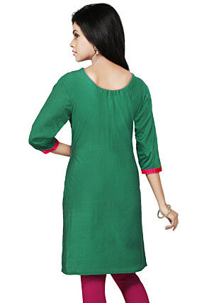 Embroidered Gotapatti Silk Kurti In Green