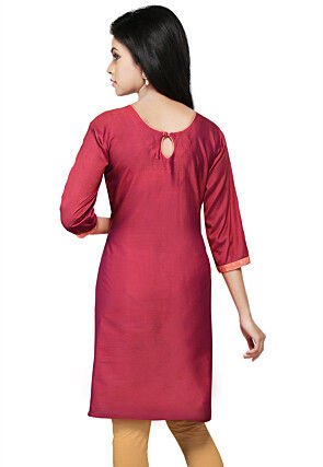 Embroidered Gotapatti Silk Kurti in Magenta