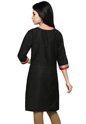 Plain Cotton Silk Kurti In Black