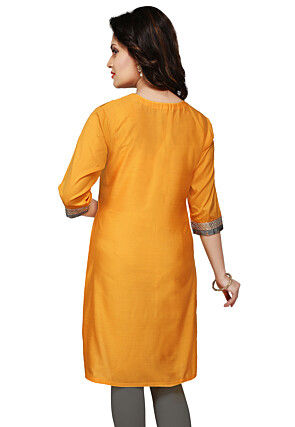 Plain Cotton Silk Kurti In Mustard