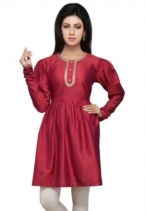 Plain Cotton Silk Tunic in Wine