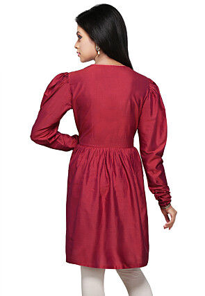 Plain Cotton Silk Tunic in Wine