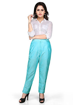 Plain Art Bhagalpuri Silk Pant in Blue