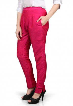 Plain Cotton Silk Pant in Fuchsia