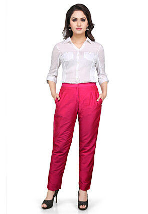Plain Cotton Silk Pant in Fuchsia