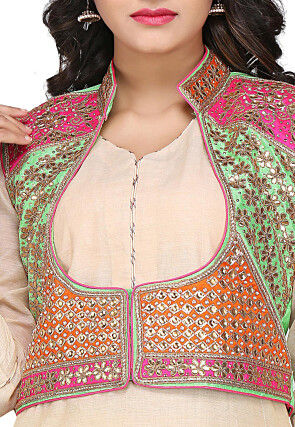 Gota Patti Embroidered Dupion Silk Jacket in Multicolor