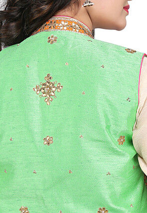 Gota Patti Embroidered Dupion Silk Jacket in Multicolor