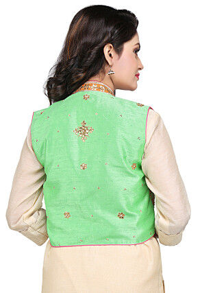 Gota Patti Embroidered Dupion Silk Jacket in Multicolor