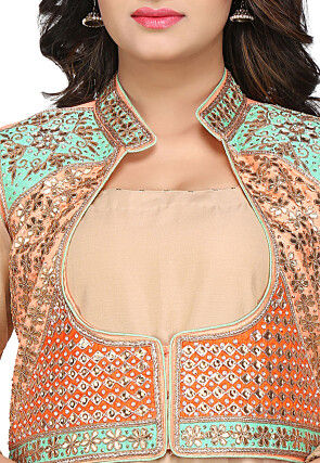 Gota Patti Embroidered Dupion Silk Jacket in Multicolor