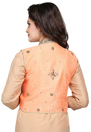 Gota Patti Embroidered Dupion Silk Jacket in Multicolor
