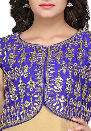 Gota Patti Embroidered Dupion Silk Jacket in Blue