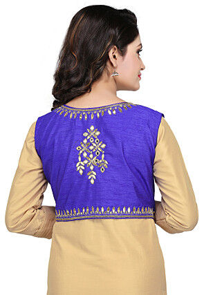 Gota Patti Embroidered Dupion Silk Jacket in Blue