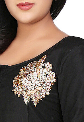 Plain Cotton Silk Long Kurta in Black